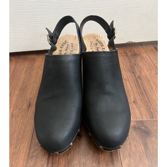 KORK-EASE Darby Black Leather Woodgrain Platform Slingback Clogs Shoes Sz 9M - Picture 8 of 13
